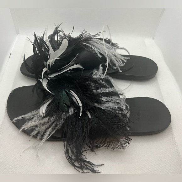 GIA COUTURE Women’s Black Leather Feathers Sandals Slippers SZ 38 New Authentic - Picture 6 of 10